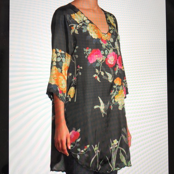 Johnny Was Floral Silk Blouse - Picture 3 of 6